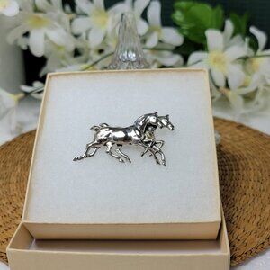 Vintage Beau Sterling Silver Running Horses Pin Brooch